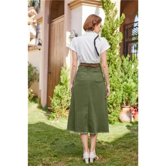 Denim Skirts Elastic High Waist Green - Picture 4 of 5